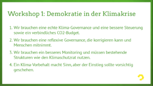 Informationsfolie zu einem Workshop zum Thema Demokratie in der Klimakrise